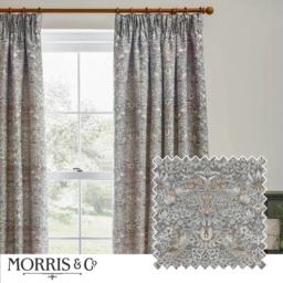Morris and Co Strawberry Thief Jacquard Pencil Pleat Curtains - Biscuit - 228cm x 182cm - thumbnail 3