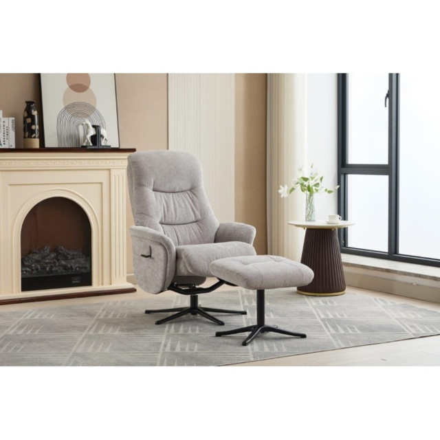 Houston Fabric Swivel Recliner and Stool Set - Cloud - image 1