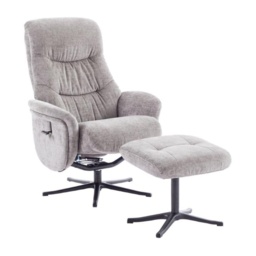 Houston Fabric Swivel Recliner and Stool Set - Cloud - thumbnail 2