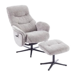 Houston Fabric Swivel Recliner and Stool Set - Cloud - thumbnail 4