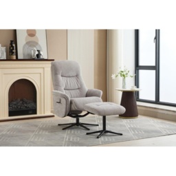 Houston Fabric Swivel Recliner and Stool Set - Cloud - thumbnail 1