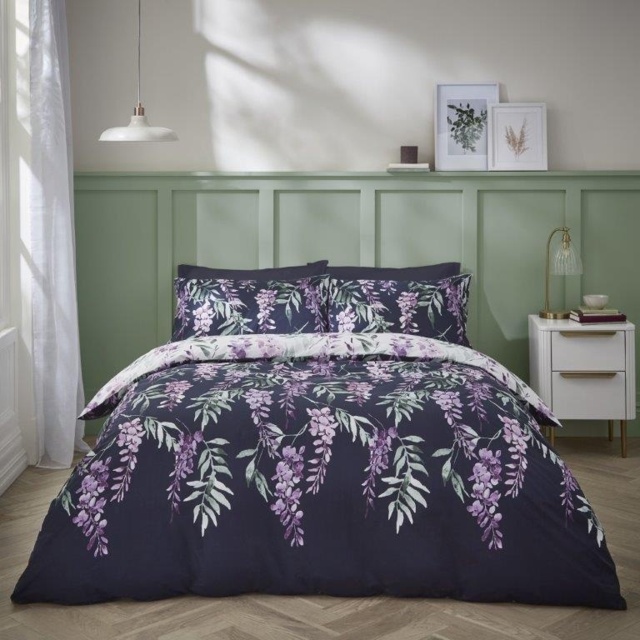 Catherine Lansfield Wisteria White/Navy Duvet Set - Double - image 1