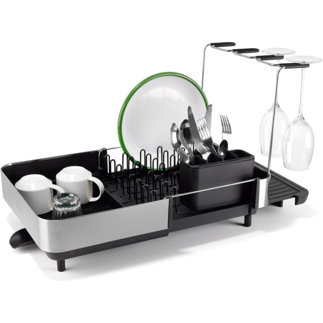 Joseph Joseph Extend Steel Plus Dish Drainer With Wine Glass Rack - Black - image 1