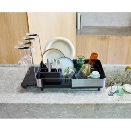 Joseph Joseph Extend Steel Plus Dish Drainer With Wine Glass Rack - Black - thumbnail 3
