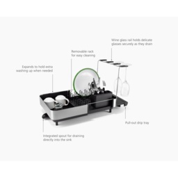 Joseph Joseph Extend Steel Plus Dish Drainer With Wine Glass Rack - Black - thumbnail 6
