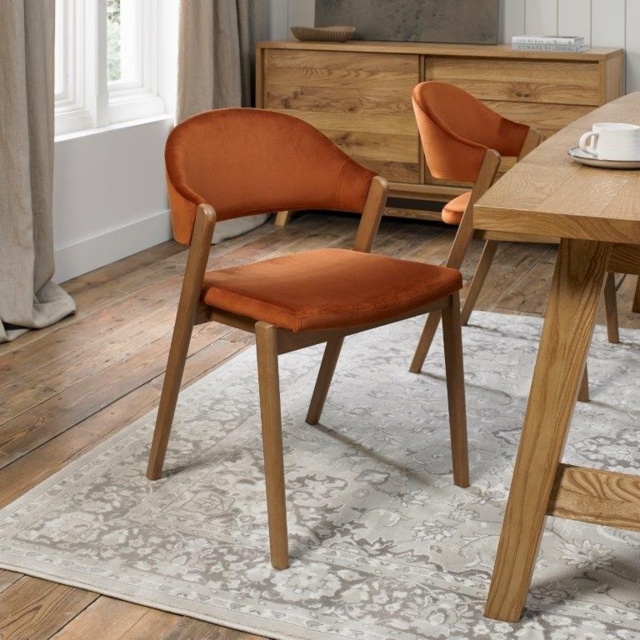 Brandon Rustic Oak Upholstered Chair Pair - Rust Velvet - image 1