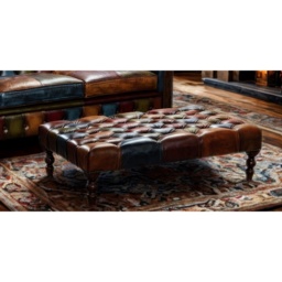 Metropolitan Rub Off Leather Patchwork Banquette Footstool - thumbnail 3