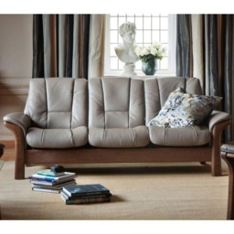 Stressless Windsor High Back 3 Seater Sofa in Silver Grey Leather with Grey Stain Wood - Silver Grey/Grey Wood - thumbnail 3