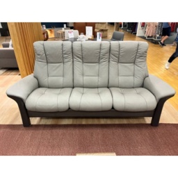 Stressless Windsor High Back 3 Seater Sofa in Silver Grey Leather with Grey Stain Wood - Silver Grey/Grey Wood - thumbnail 1