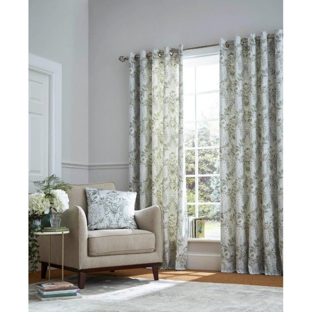 Laura Ashley Parterre Eyelet Curtains - Sage - 88x90 - image 1