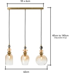 BHS Seline Champagne 3 Light Diner Pendant - Brass - thumbnail 3