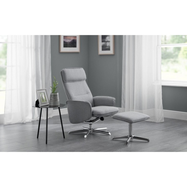Julian Bowen Aria Recliner and Stool With Chrome Base - Grey Linen - image 1