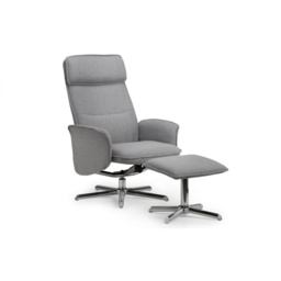 Julian Bowen Aria Recliner and Stool With Chrome Base - Grey Linen - thumbnail 4