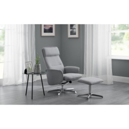 Julian Bowen Aria Recliner and Stool With Chrome Base - Grey Linen