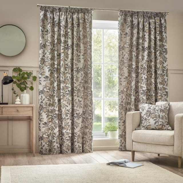 Wylder Pomegranate Pencil Pleat Curtains - Natural - W 167 x L 137 - image 1