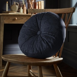 William Morris At Home Strawberry Thief Embossed Circle Cushion 38cm - Blue - thumbnail 1
