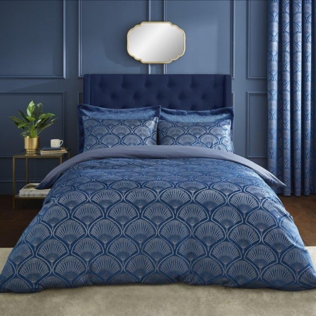 Catherine Lansfield Signature Art Deco Pearl Navy Blue Duvet Set - Super King - image 1
