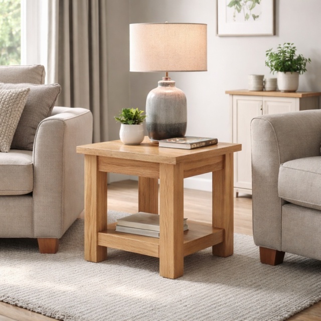 Ascot Rustic Oak Square Lamp Table - image 1