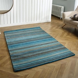 Melrose Carter Striped Wool Rug - Teal - 80cm x 150cm - thumbnail 2