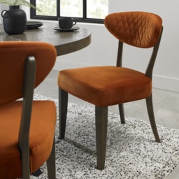 Winnipeg Fumed Oak Upholstered Dining Chair Pair With Gently Flared Backs - Rust Velluto Velvet - thumbnail 4