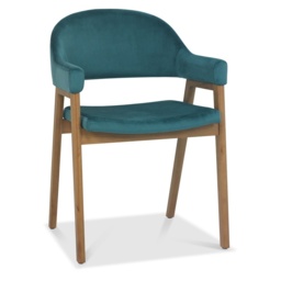 Brandon Rustic Oak Upholstered Arm Chair Pair - Azure Velvet - thumbnail 4
