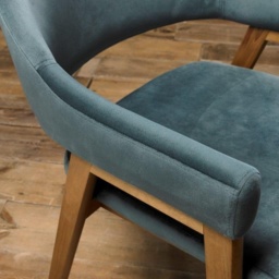 Brandon Rustic Oak Upholstered Arm Chair Pair - Azure Velvet - thumbnail 2