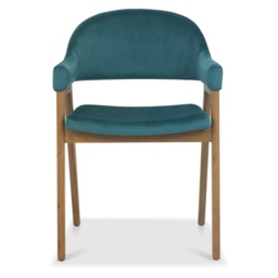 Brandon Rustic Oak Upholstered Arm Chair Pair - Azure Velvet - thumbnail 3