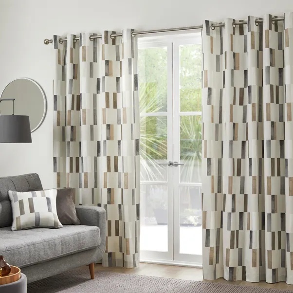 Fusion Oakland Lined Eyelet Curtains - Natural - 66 x 72 - image 1