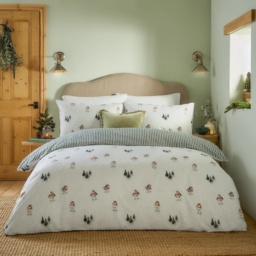 Wylder Nature Robins Return Brushed Cotton Duvet Set - Cream/Pine - Super King