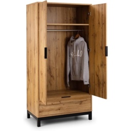 Julian Bowen Bali 2 Door 1 Drawer Wardrobe - Light Oak - thumbnail 3
