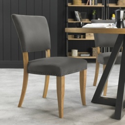Vancouver Rustic Oak Upholstered Chair - Dark Grey Fabric Pair - thumbnail 1