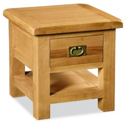 Ascot Rustic Oak Square Lamp Table With Drawer - thumbnail 2