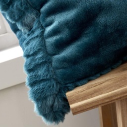 Catherine Lansfield Velvet and Fur Cushion Teal - thumbnail 3