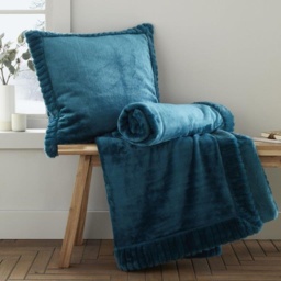 Catherine Lansfield Velvet and Fur Cushion Teal