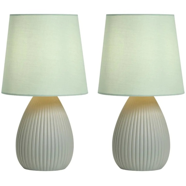 BHS Freya Teardrop Ceramic Table Lamp Pack of 2 - Green - image 1