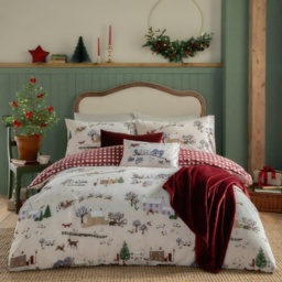 Furn Cotswold Christmas Duvet Set - Cream/Burgundy - King
