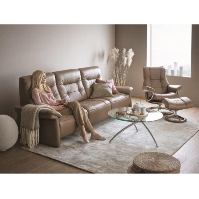 Stressless Mary 3 Seater Power Recliner Sofa With Upholstered Arms - Fabric - image 1