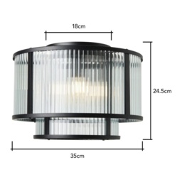 BHS Jasmine Ribbed Glass Flush Ceiling Light - Black - thumbnail 2