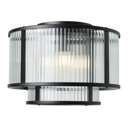 BHS Jasmine Ribbed Glass Flush Ceiling Light - Black - thumbnail 1