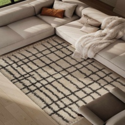 Mastercraft Twilight 039-0002/6933 Shaggy Fringed Rug - Cream/Black - 80cm x 150cm - thumbnail 2