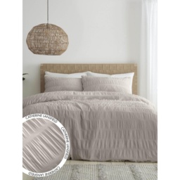Catherine Lansfield Seersucker Natural Duvet Set - Super King