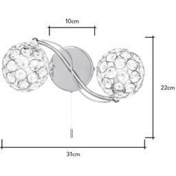 BHS Orianna 2 Light Wall Light - Chrome/Clear - thumbnail 2