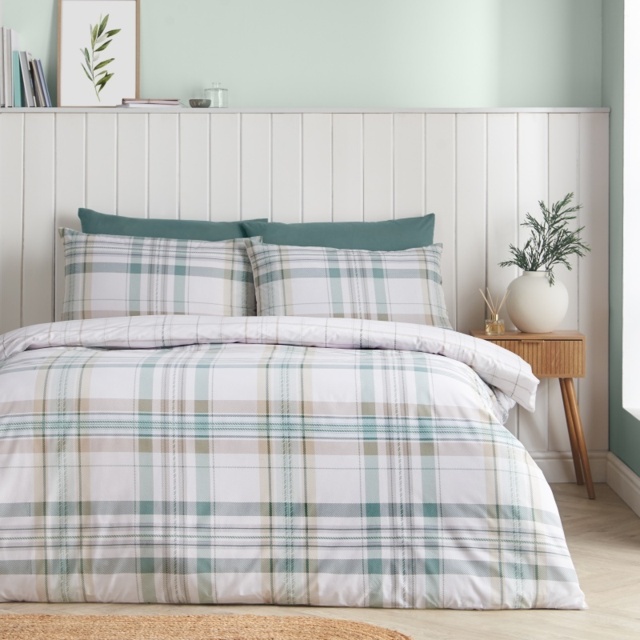 Catherine Lansfield Cartmel Check Duvet Set - Green - Double - image 1