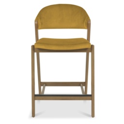 Brandon Rustic Oak Upholstered Bar Stool - Mustard Velvet - thumbnail 2