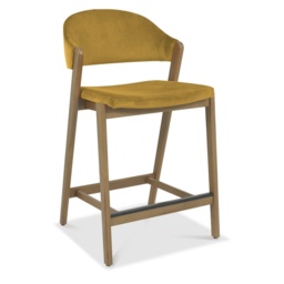 Brandon Rustic Oak Upholstered Bar Stool - Mustard Velvet - thumbnail 3