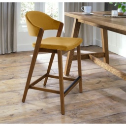 Brandon Rustic Oak Upholstered Bar Stool - Mustard Velvet - thumbnail 1