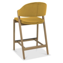 Brandon Rustic Oak Upholstered Bar Stool - Mustard Velvet - thumbnail 4