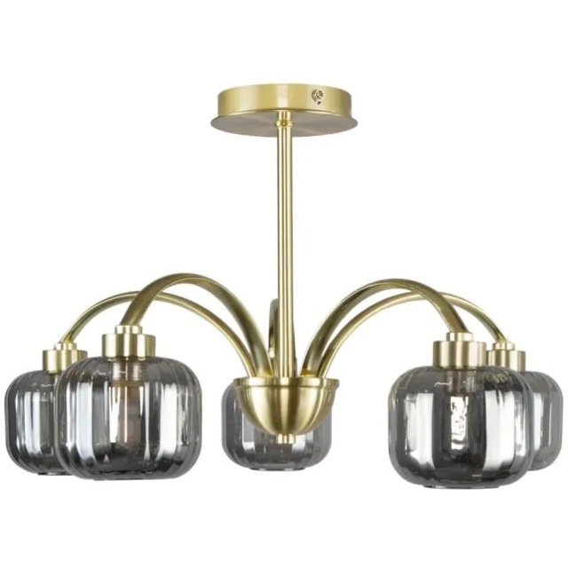 BHS Lyna 5 Light Flush Ceiling Light - Smoke/Satin Brass - image 1