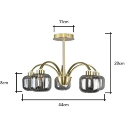 BHS Lyna 5 Light Flush Ceiling Light - Smoke/Satin Brass - thumbnail 2
