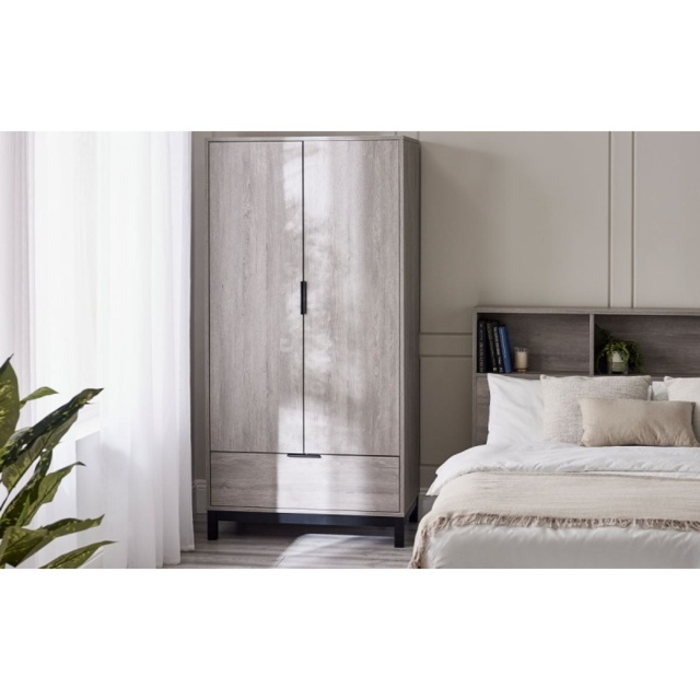 Julian Bowen Bali 2 Door 1 Drawer Wardrobe - Grey Oak - image 1